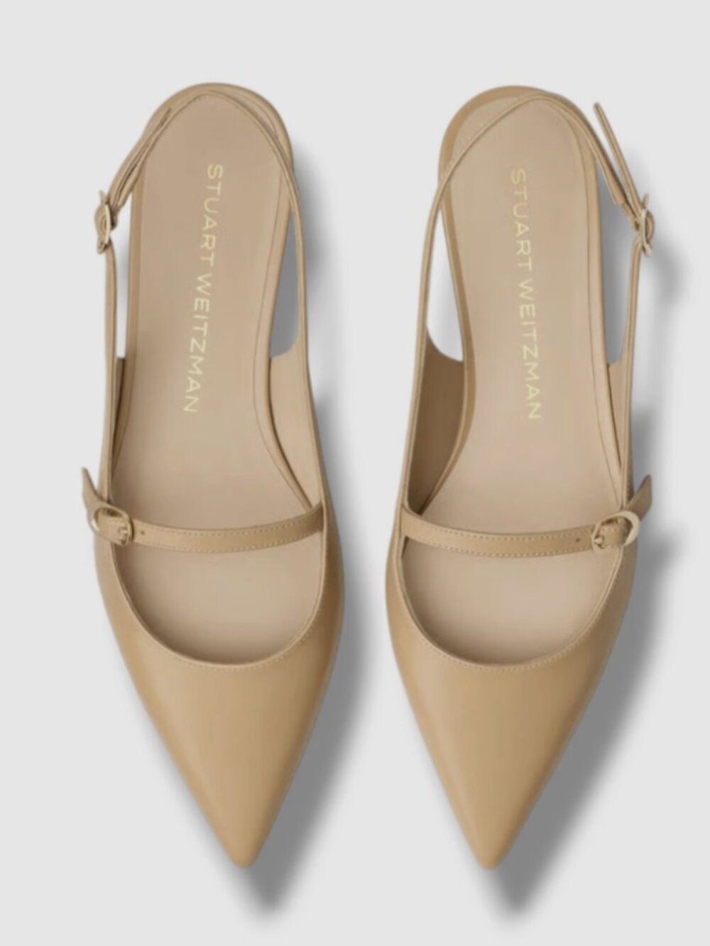 New Stuart Weitzman Emilia Beige Leather Flats 8W - Picture 2 of 7